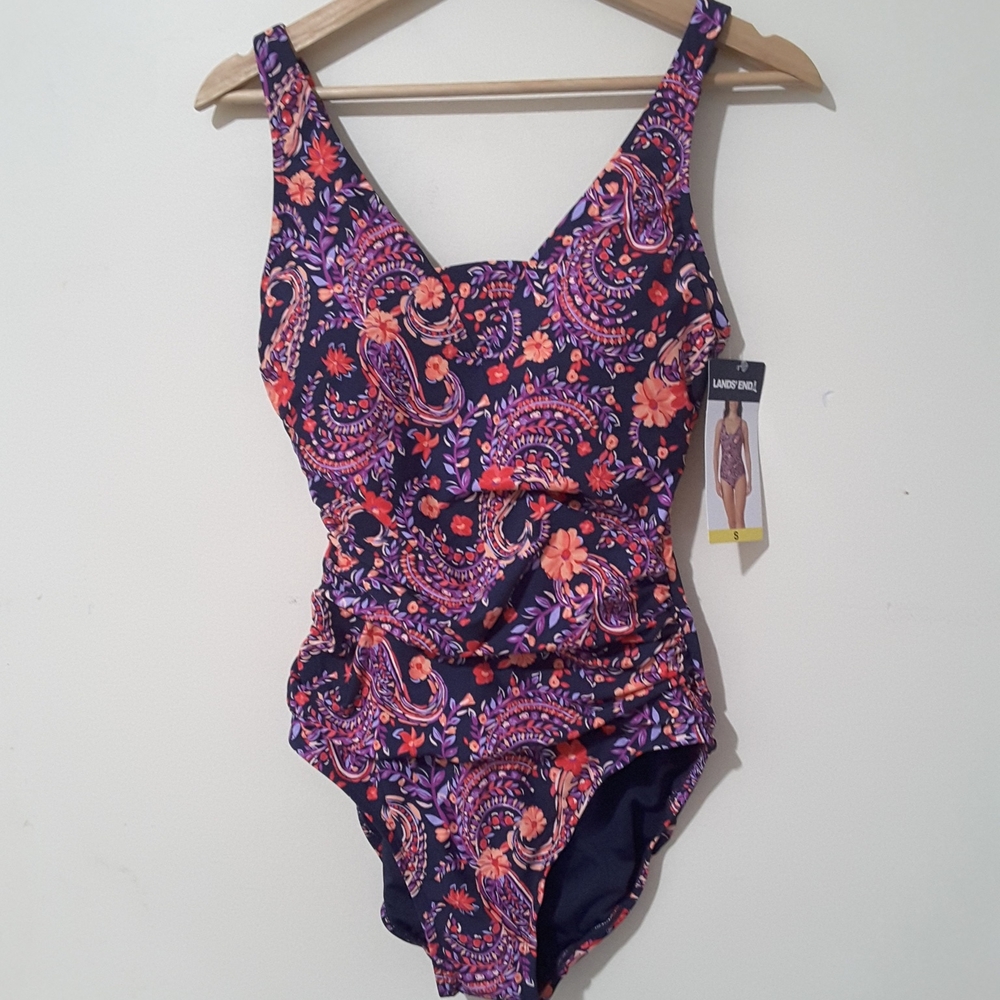 Lands' End Purple and Orange One Piece Swimsuit